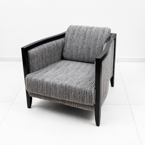 Image 1 of Zwei italienische Art-Deco-Sessel aus schwarz lackiertem Holz und geripptem Samt