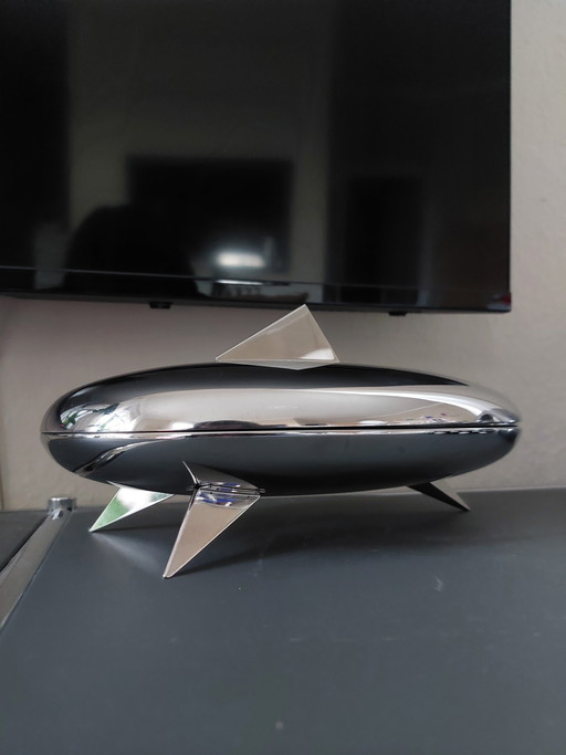 Caja de bombones Alessi Peyrano, lata de acero inoxidable Mendini de los años 90