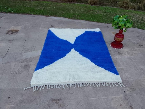 Alfombra hecha a mano - Alfombra mortocana - Alfombra blanca y azul 150/250 cm – Alberto Bazzani, Wool (photo 6 of 7)