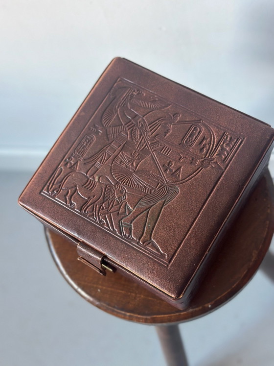 Vintage Leather Jewelry Box (Spain), Including Key, Decorative Objects, Metal, Blue (photo 6 of 6)
