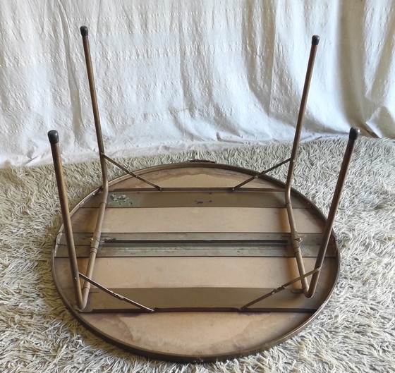 Image 1 of Round folding table in metal and blue Formica - 1960s/70s