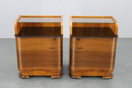 1940s Pair of Nightstands in Walnut Finish ,Czechoslovakia