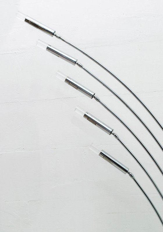 Image 1 of Midcentury Italian Arched Floor Lamp 5 Lights Chrome Metal and Lucite, 1960s