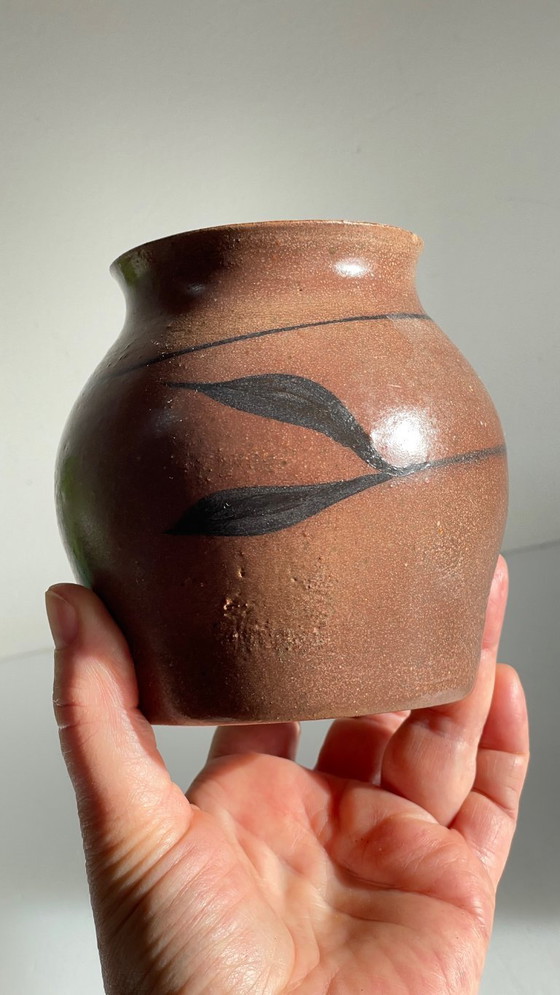 Image 1 of Vintage Signed Handcrafted Stoneware Vase