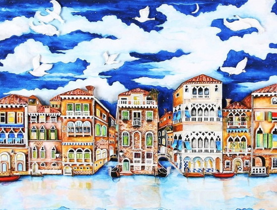Image 1 of Linnea Pergola: "Venecia-Luz de Luna". Giclee, firmado a mano, sobre papel Hahnemühle Velvet hecho a mano.