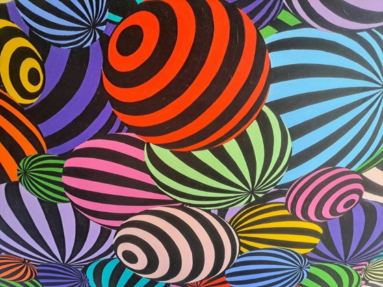 Image 1 of Cuadro Op-Art 'Boules' de Franklin van Dam - Obra de arte moderna y colorida - Acrílico sobre MDF - 95 x 95 cm