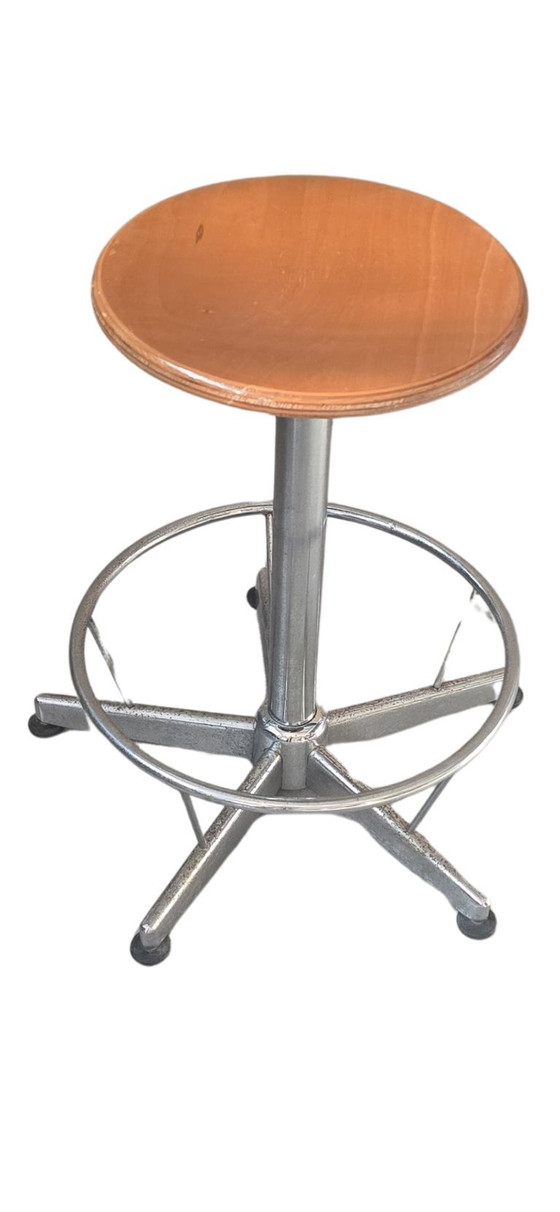 Image 1 of Industrial Technical Stool in Wood and Metal (Adjustable)
