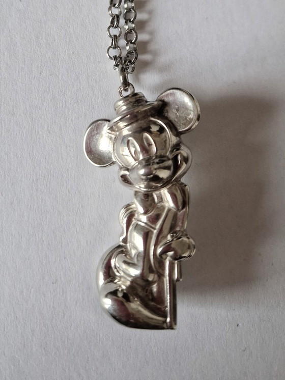 Image 1 of Disney - Large silver Mickey Mouse pendant with long chain