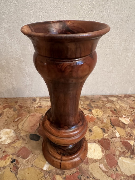 Turned olive wood vase, H 23 cm