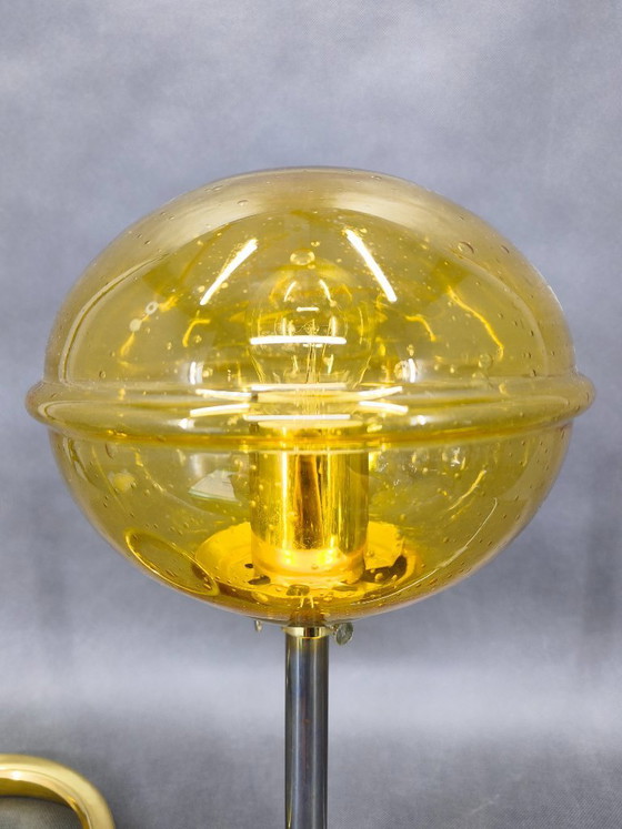 Image 1 of 1970s Space Age Table Lamp Brass Glass Kamenický Šenov