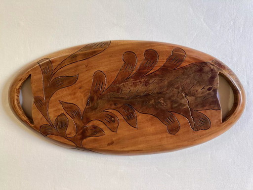Vassoio da portata in legno di acacia, Guadalupa, anni '80