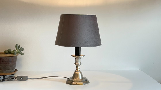 Image 1 of Silver and Velvet Metal Candlestick Lamp