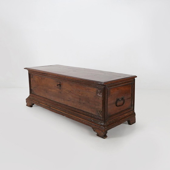 Image 1 of Large 18th Century Carved Oak Chest Linen Trunk, France