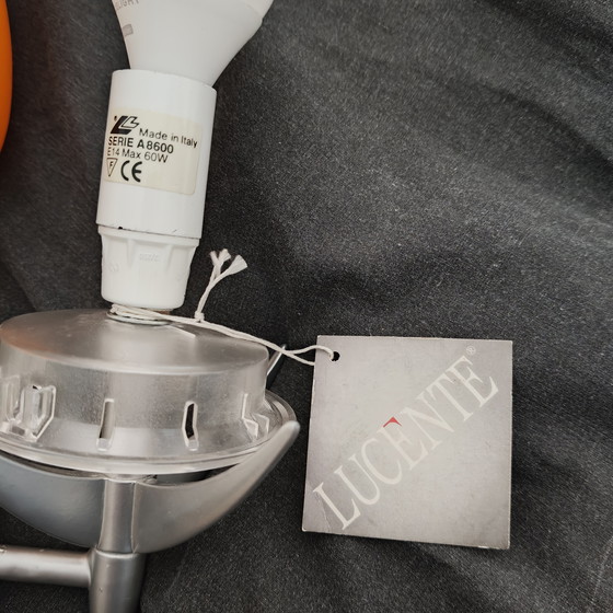 Image 1 of Vintage Lucente Wall Lamp – Italian Space Age Design – Orange Glass – NOS with Tag – 1970s Style Lighting