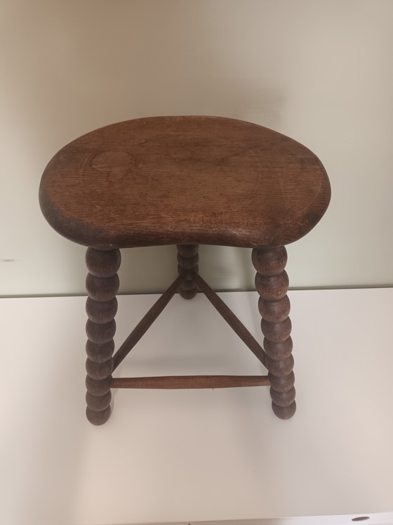 Image 1 of Wooden stool with turned legs