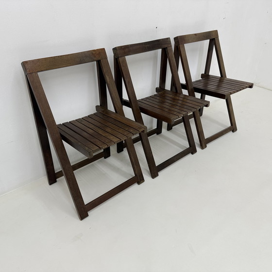 Image 1 of Set of 3 Aldo Jacober for Alberto Bazzani Wooden Folding Chairs, 1960’s
