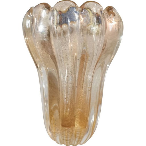 Vase vintage en verre de Murano avec paillettes d'or, Italie 1970
