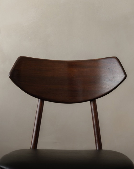 Image 1 of Vintage Dining Chairs by Louis van Teeffelen for AWA (Set of 6) | Reupholstered in Black Skai | Dutch Mid-Century | 1960s
