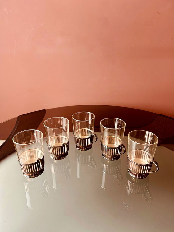 Image 1 of VERRES À CAFÉ/THÉ DOUWE EGBERTS PLAQUÉS ARGENTÉS