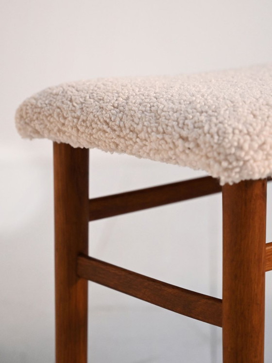 Image 1 of Scandinavian teak stools with sheepskin seat, 1960s