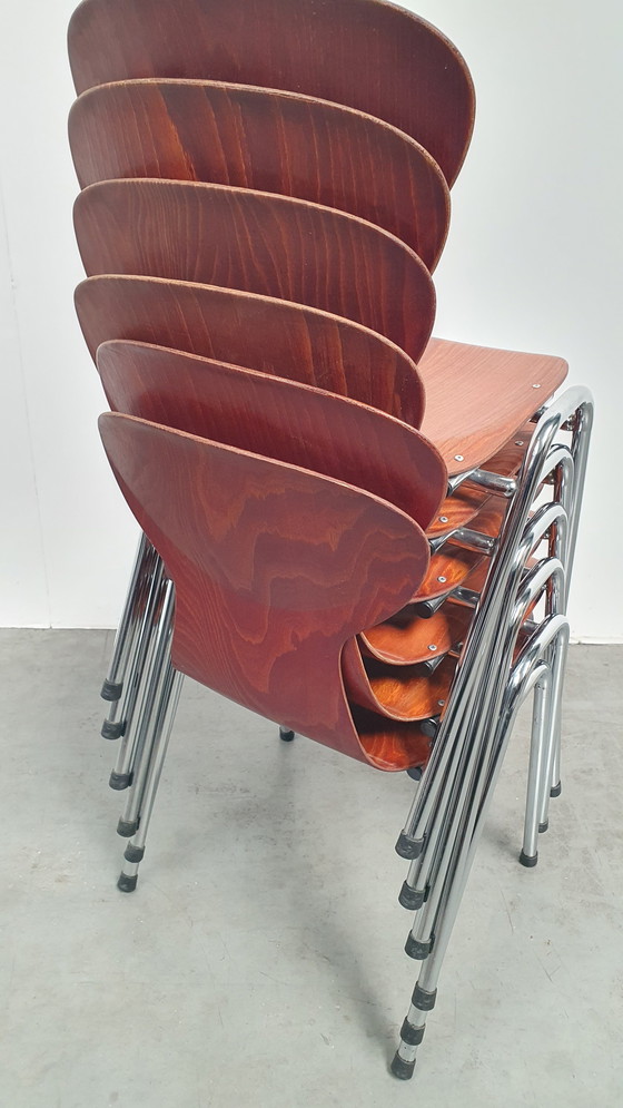 Image 1 of 6x Eromes Pagholz Industrieller stapelbarer Design-Stuhl