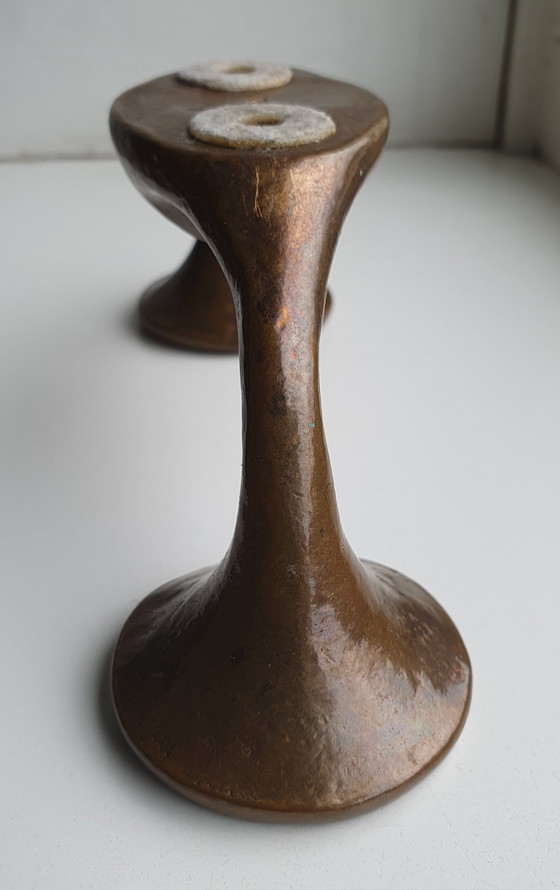 Image 1 of Vintage Bronzen Harjes Kandelaar Brutalist