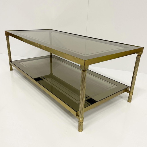 Table basse vintage en laiton et verre