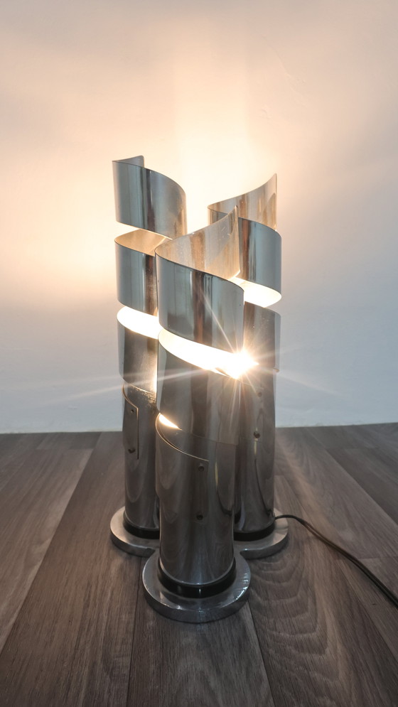 Image 1 of Max Sauze Spiral Chromed Steel Design Table Lamp Attr. 70s