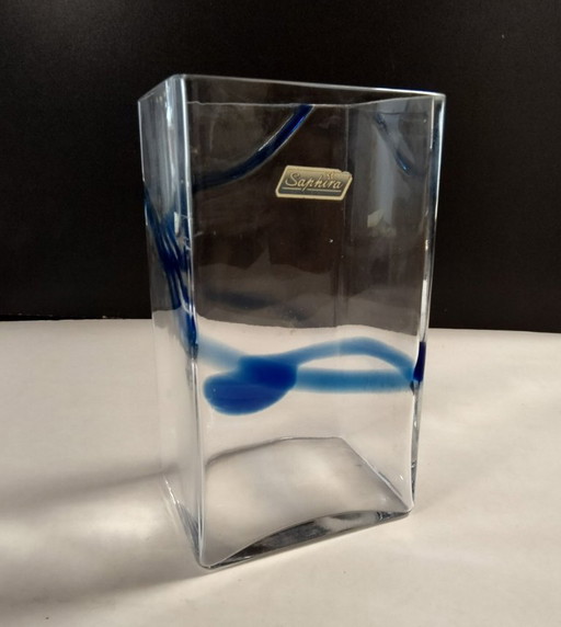 Vaso rettangolare in vetro Saphira con motivo blu