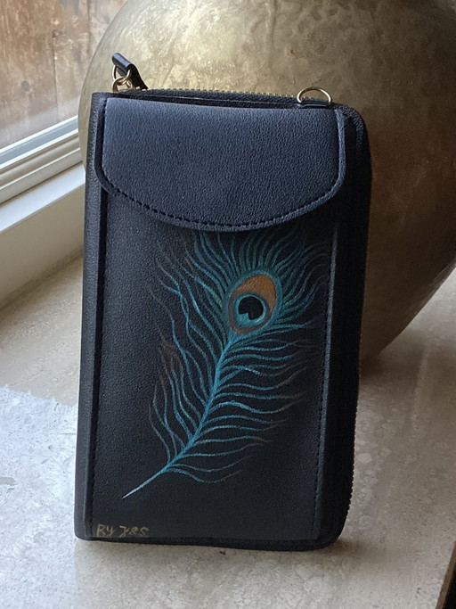 Unieke Handbeschilderde Tas/Portemonnee Pauwenveer ByJ&S🦚