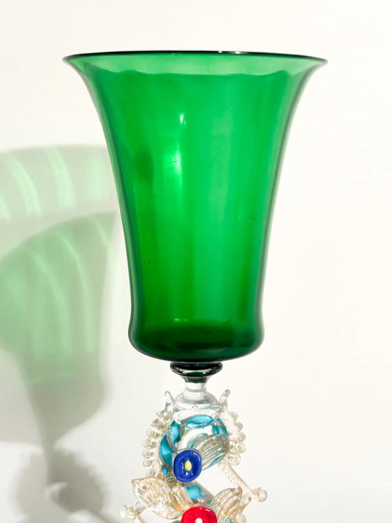 Calice in vetro di Murano soffiato anni '70 con decorazioni floreali, Oggetti decorativi (foto 3 di 10)