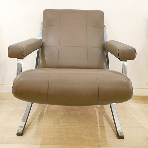 Fauteuil vintage en métal et skaï, 1970