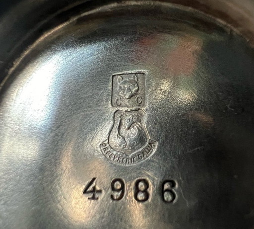 Silver-plated ornate mustard/jam pot with Gallia rooster hallmarks