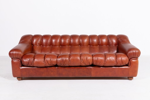 Skulpturales italienisches modernes Ledersofa mit drei Sitzen, 1970er Jahre