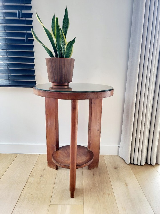 Image 1 of Mesa auxiliar ovalada de madera Art Déco o mesa para plantas