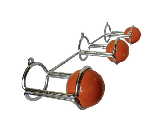 Vintage Coat Rack - Chromed Steel & Wood - Space Age - 1970