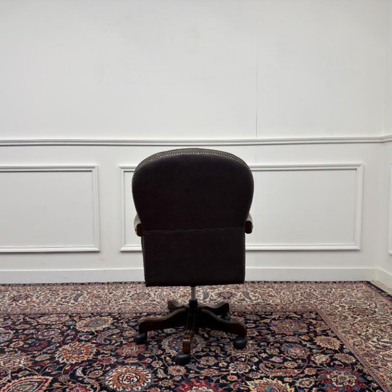 Brown English Chesterfield Office Chair #2 – Leather, Wood (photo 4 of 8)