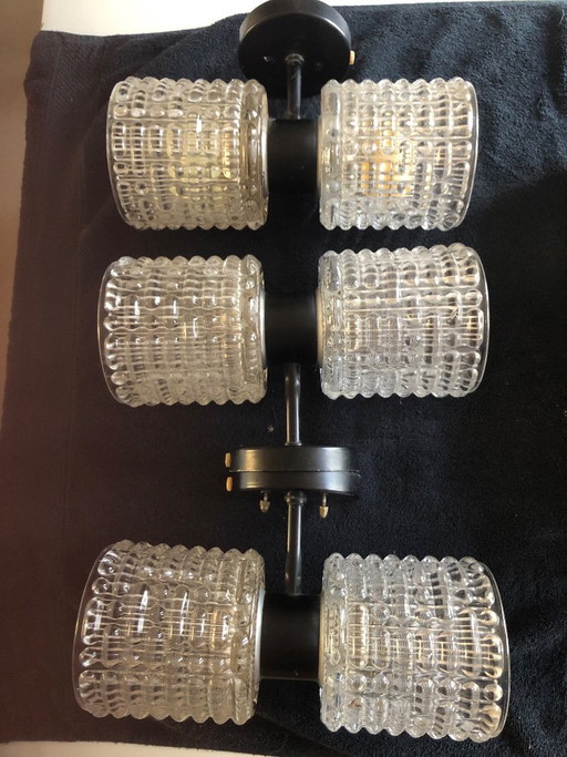 3 lámparas de pared de cristal de los años 60 – wandlampen, Glass, Metal