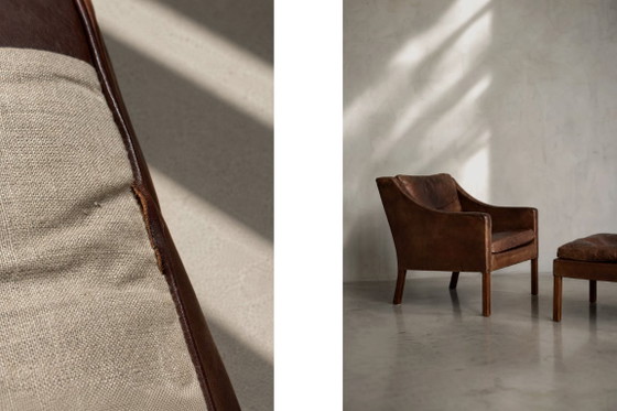 Vintage Mid-Century Deense moderne lounge lederen stoel & poef model 2207 door Børge Mogensen voor (photo 29 of 51)