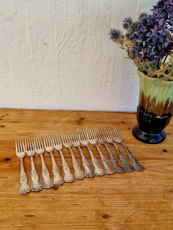 Image 1 of Set Of 12 Vintage Rocaille Style Forks