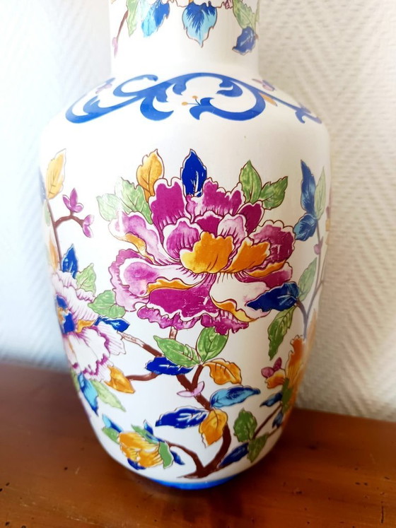 Image 1 of 2x baluster vases with peonies