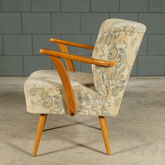 Image 1 of Vintage cocktail chair - velour - wooden armrests - 1960s