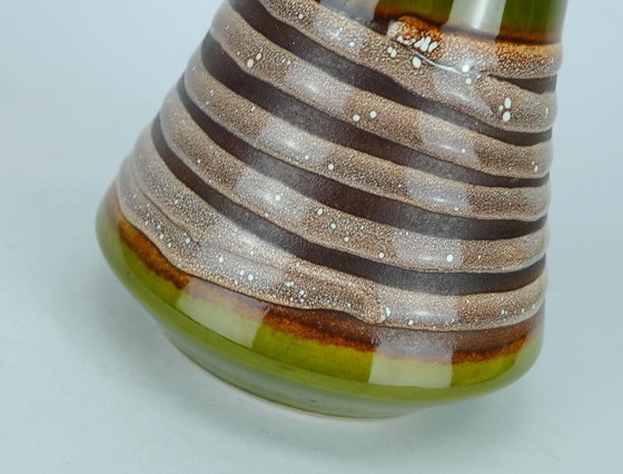 Image 1 of vintage mid century fohr keramik VASE model 130 15 olive green with stripe pattern