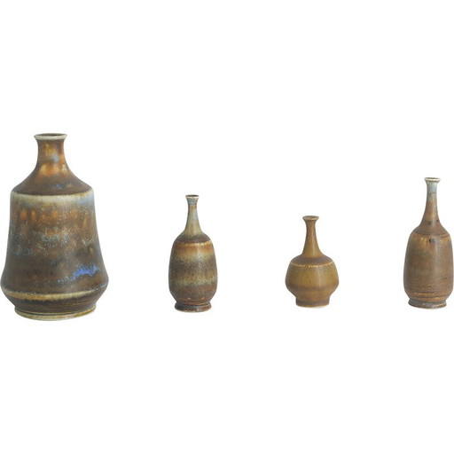Ensemble de 4 vases de collection en grès brun vintage par Gunnar Borg pour Höganäs Ceramics, Suède 1960