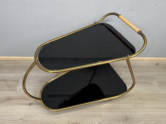 Image 1 of Vintage serving trolley with smoked glass tops