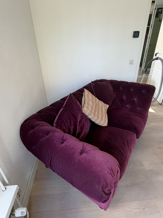 Burgundy Chesterfield Sofa – 2 seaters, Velvet (photo 2 of 5)
