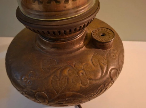 Image 1 of Antike belgische Messinglampe L&B Lampe Belge | Jugendstil-Öllampe elektrisch | Jahrgang