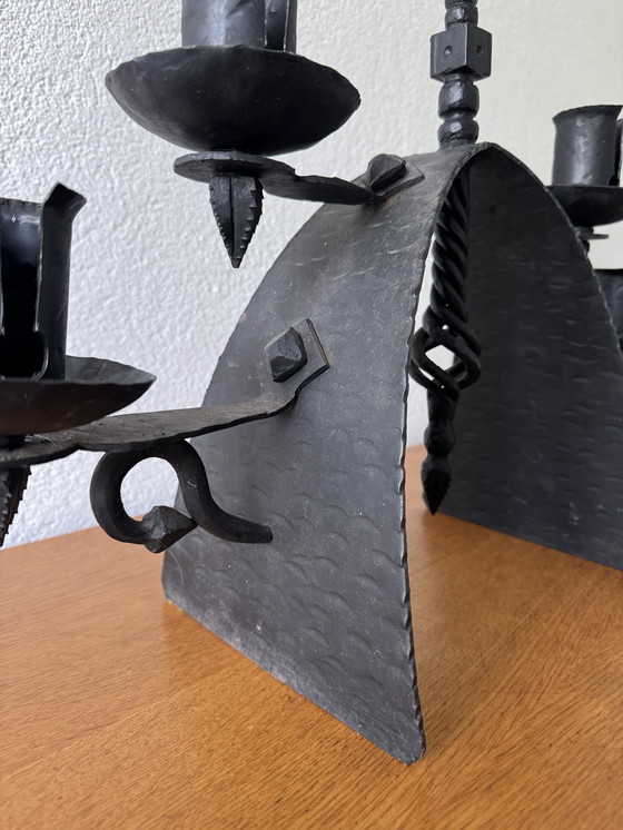 Image 1 of 60's Brutalistische smeedijzeren kandelaar