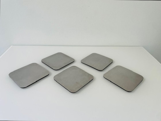 Image 1 of Set of 5 minimalist stainless steel coasters – square design