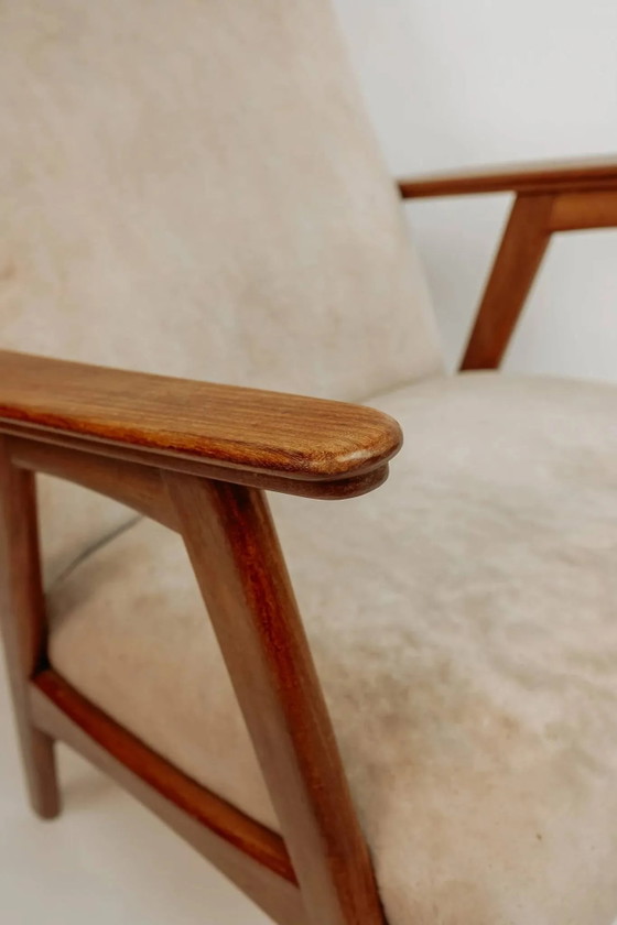 Vintage teak armchair, 1960s - Beige upholstery (photo 9 of 14)